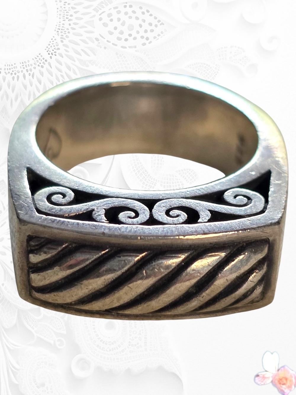 Brighton Chunky Rope Scroll Wide Band Ring Heavy Silver Plate Size 8